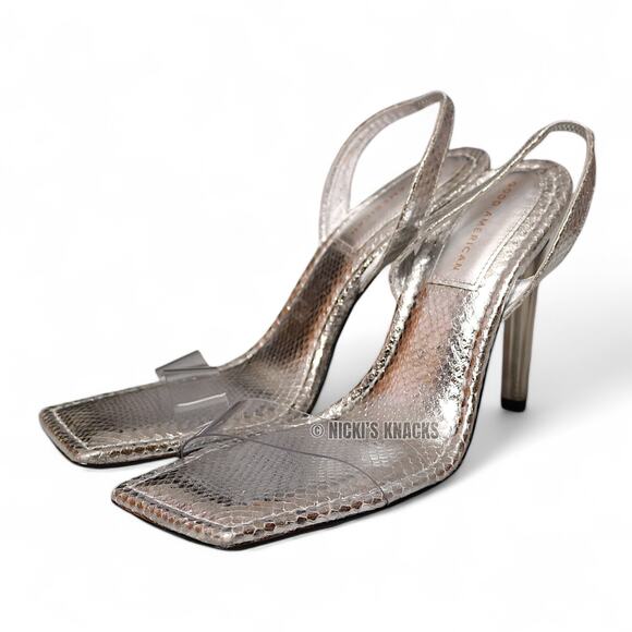 Good American Snake Lucite Sandal in Silver Heeled Slingback Square Toe Size 12 - Picture 3 of 11